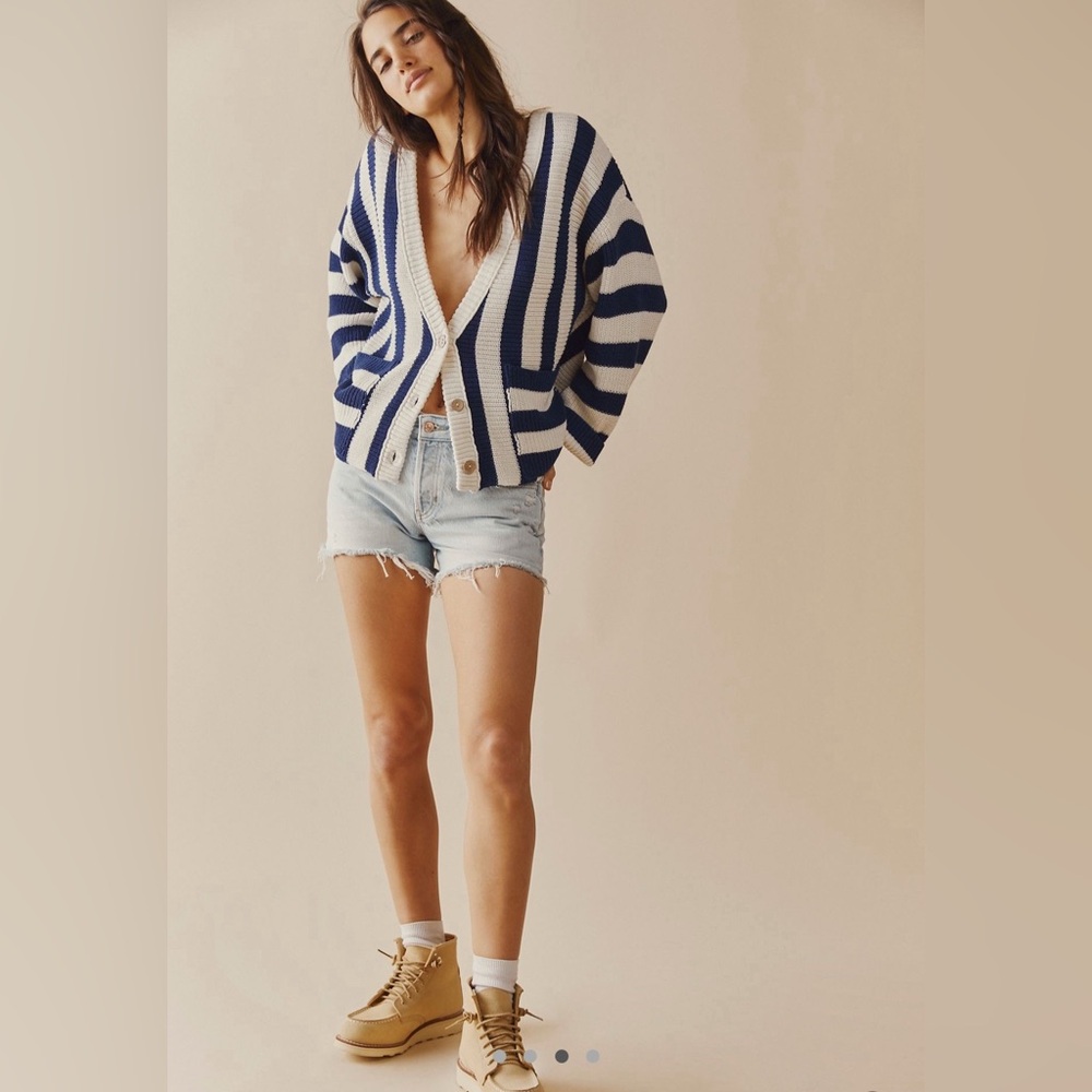 Striped Navy and White Free People Cardigan